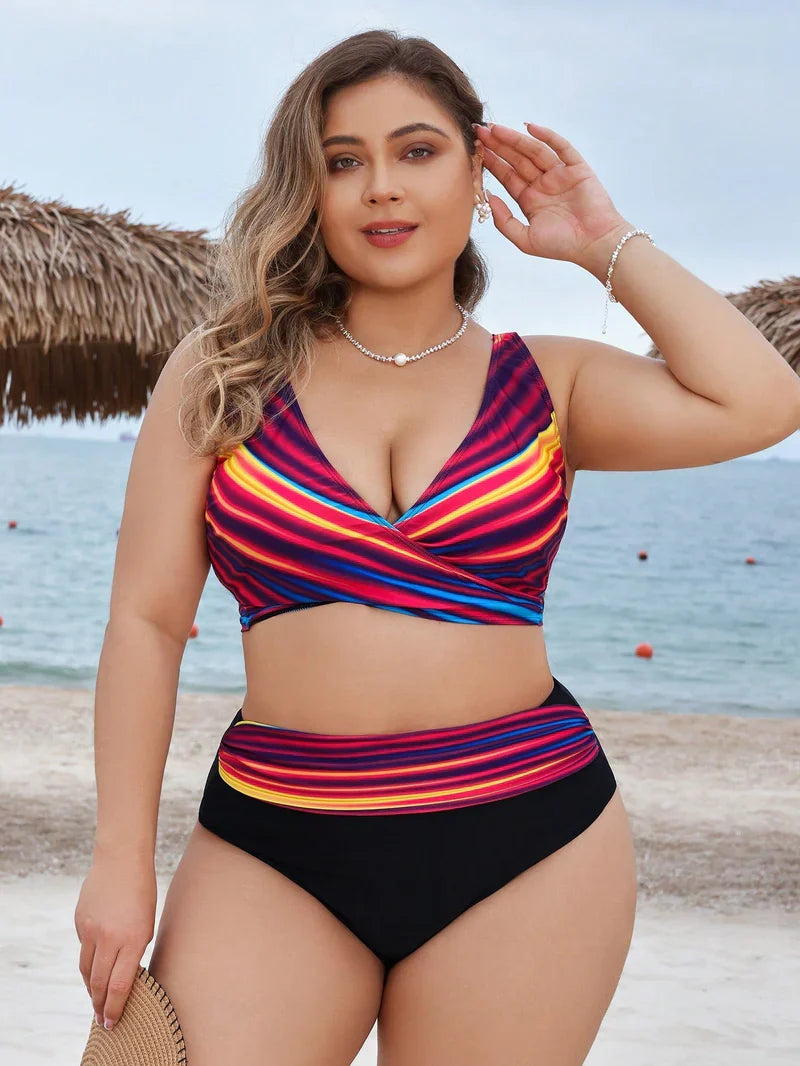 Biquini Feminino Cruzado De Cintura Contrastada - Adriane. Plus Size