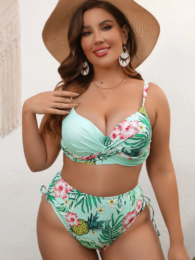 Biquini Feminino De Alças Finas Com Estampa Tropical - Kelly. Plus Size