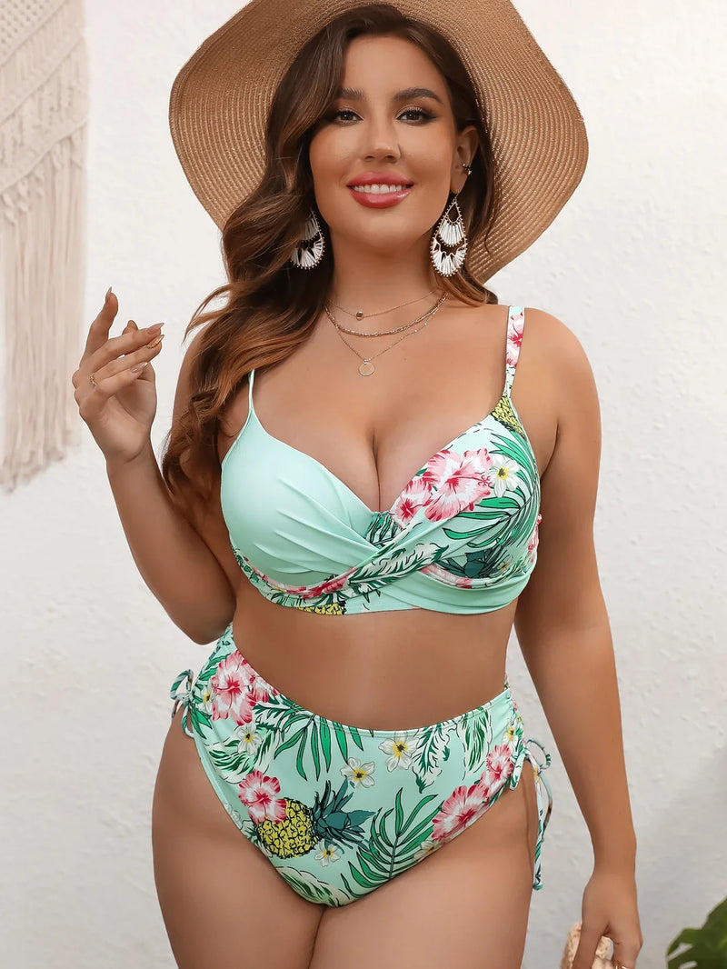 Biquini Feminino De Alças Finas Com Estampa Tropical - Kelly. Plus Size
