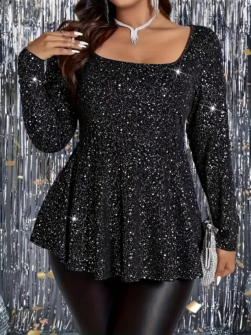 Blusa com Manga Lanterna e Estampa Cintilante. Plus Size - Luna