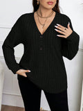 Camisa Feminina De Manga Longa E Gola V Em . Plus Size - Yara
