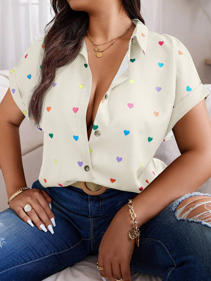 Camisa Feminina Estampa de Coração - Mika. Plus Size