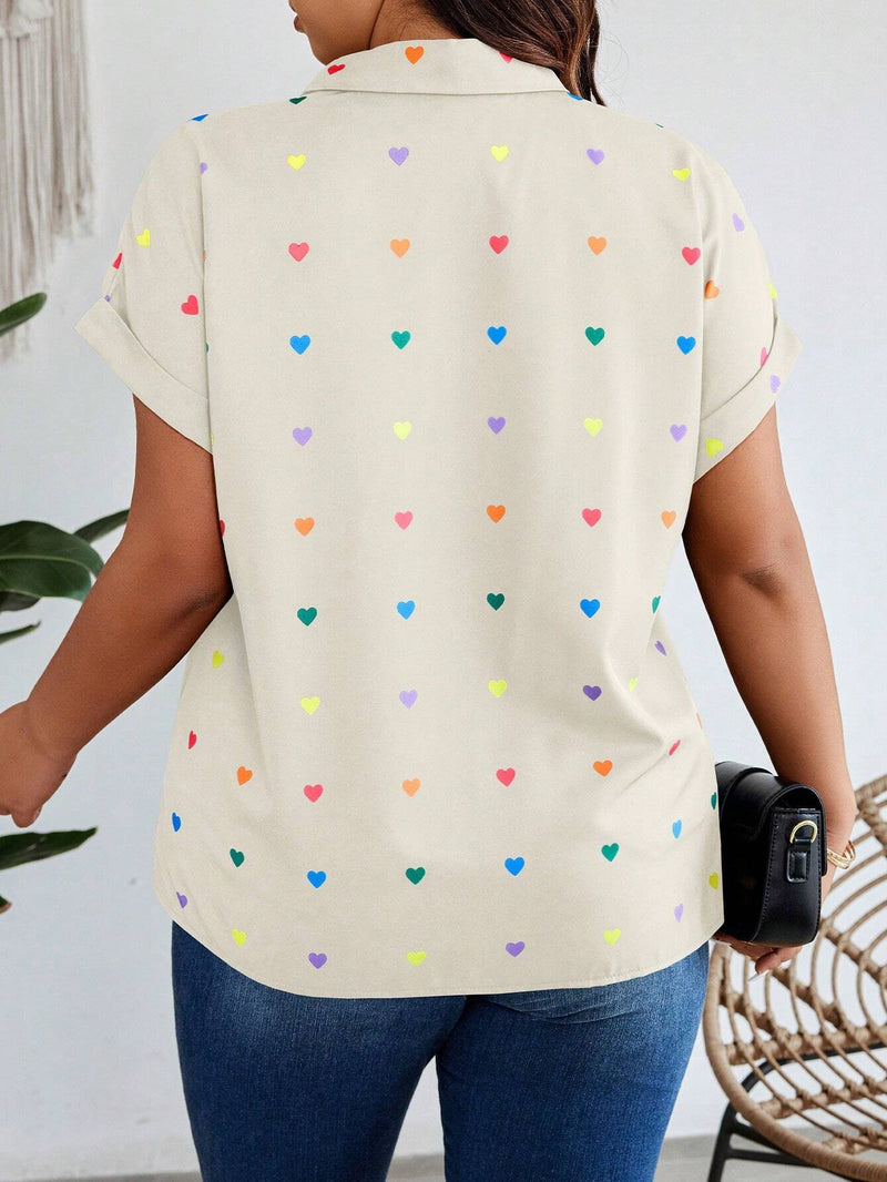 Camisa Feminina Estampa de Coração - Mika. Plus Size