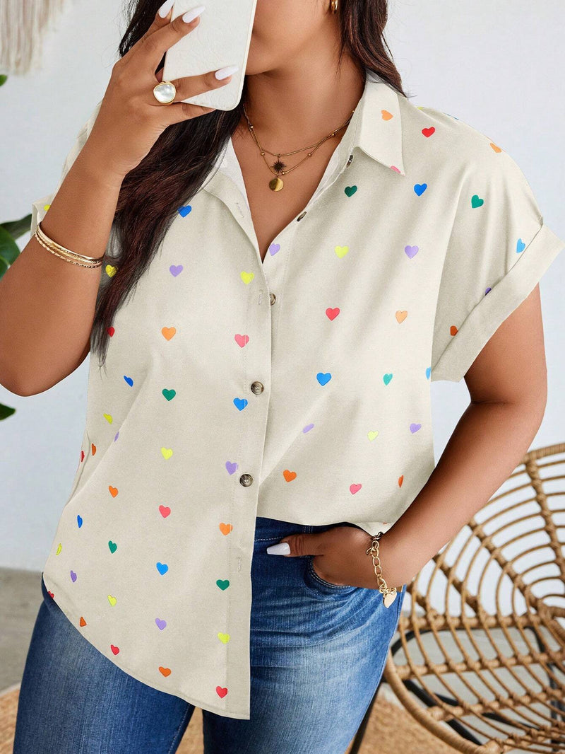 Camisa Feminina Estampa de Coração - Mika. Plus Size