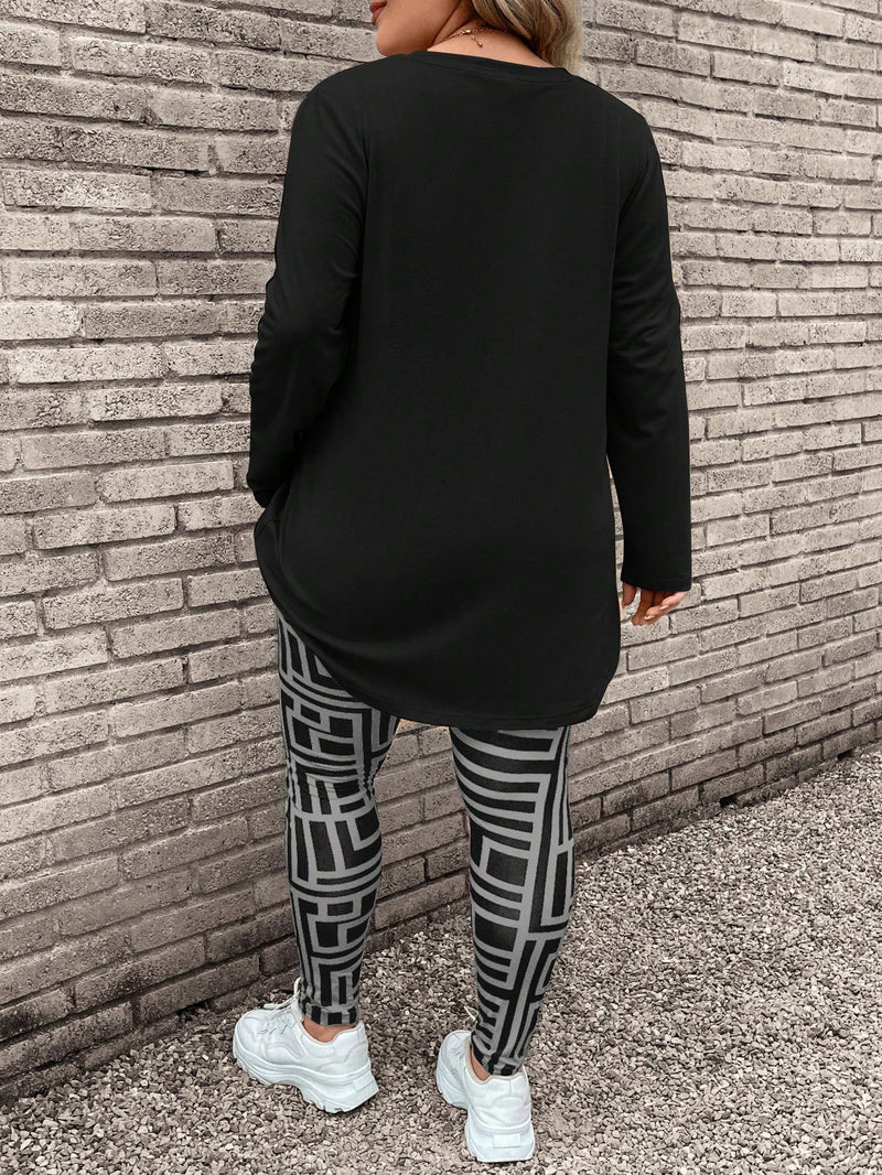 Conjunto Feminino de 2 peças, Camiseta Manga Longa  e Legging. Plus Size - Yarin