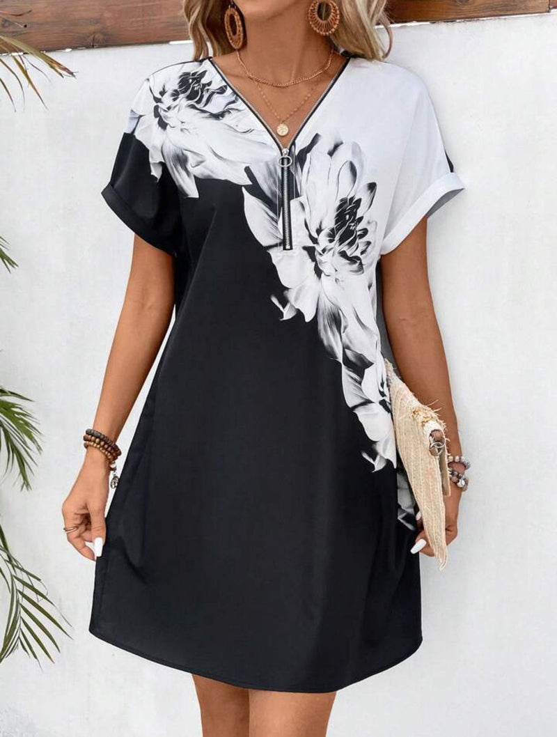 Vestido de Manga Morcego com Estampa Floral. Plus Size - Livine