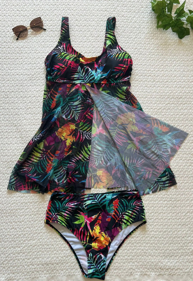 Tankini Feminino de Decote Redondo E Estampa Tropical - Tamiris