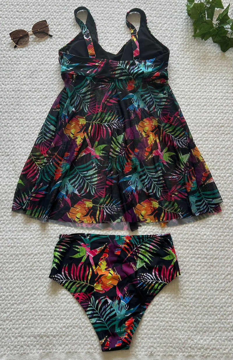 Tankini Feminino de Decote Redondo E Estampa Tropical - Tamiris