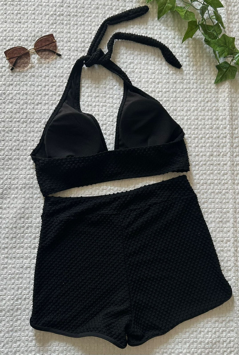 Tankini Feminino texturizado com shorts estilo halter. Plus Size - Chantall