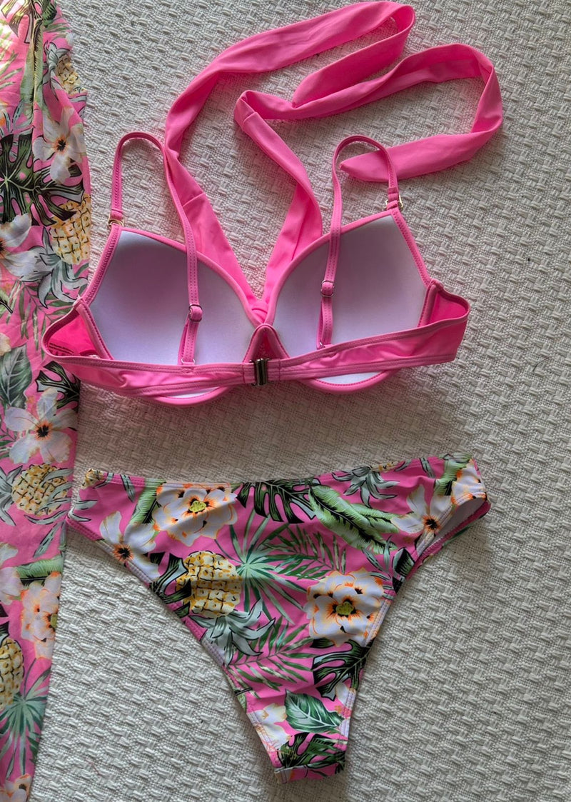 Conjunto de Biquini Feminino com Efeito Push Up, com Saia de Praia - Emanuely