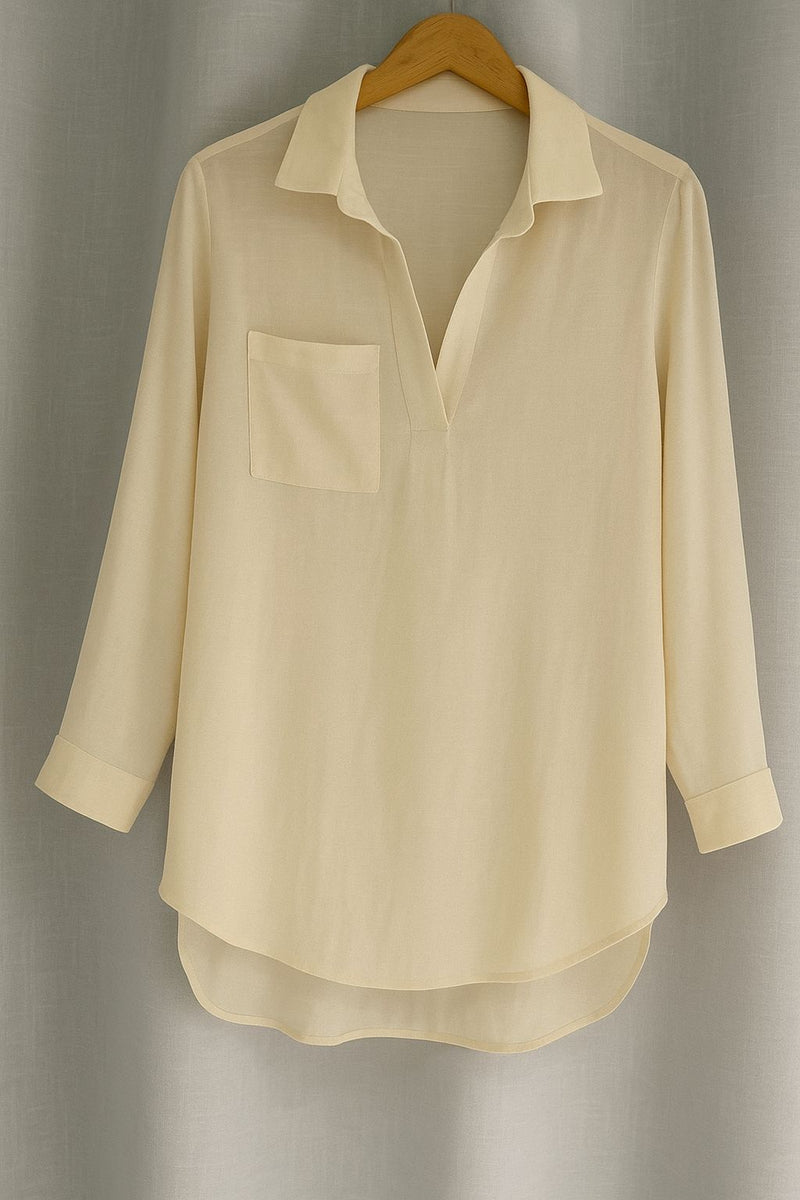 Camisa com Gola Entalhe e Manga 3/4 - Melanie