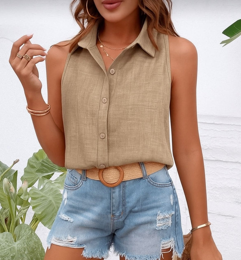 Blusa feminina com Botão Frontal Sem Mangas - Hidra