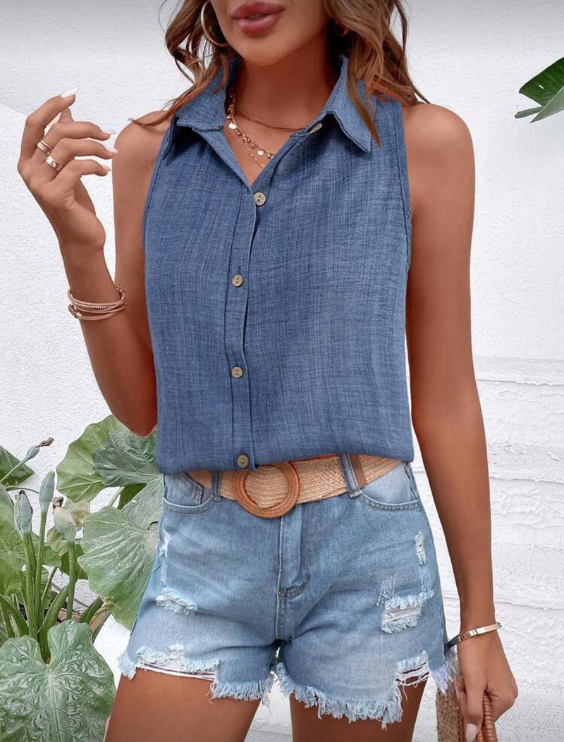 Blusa feminina com Botão Frontal Sem Mangas - Hidra