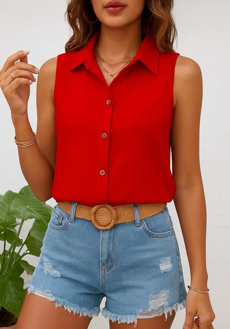 Blusa feminina com Botão Frontal Sem Mangas - Hidra