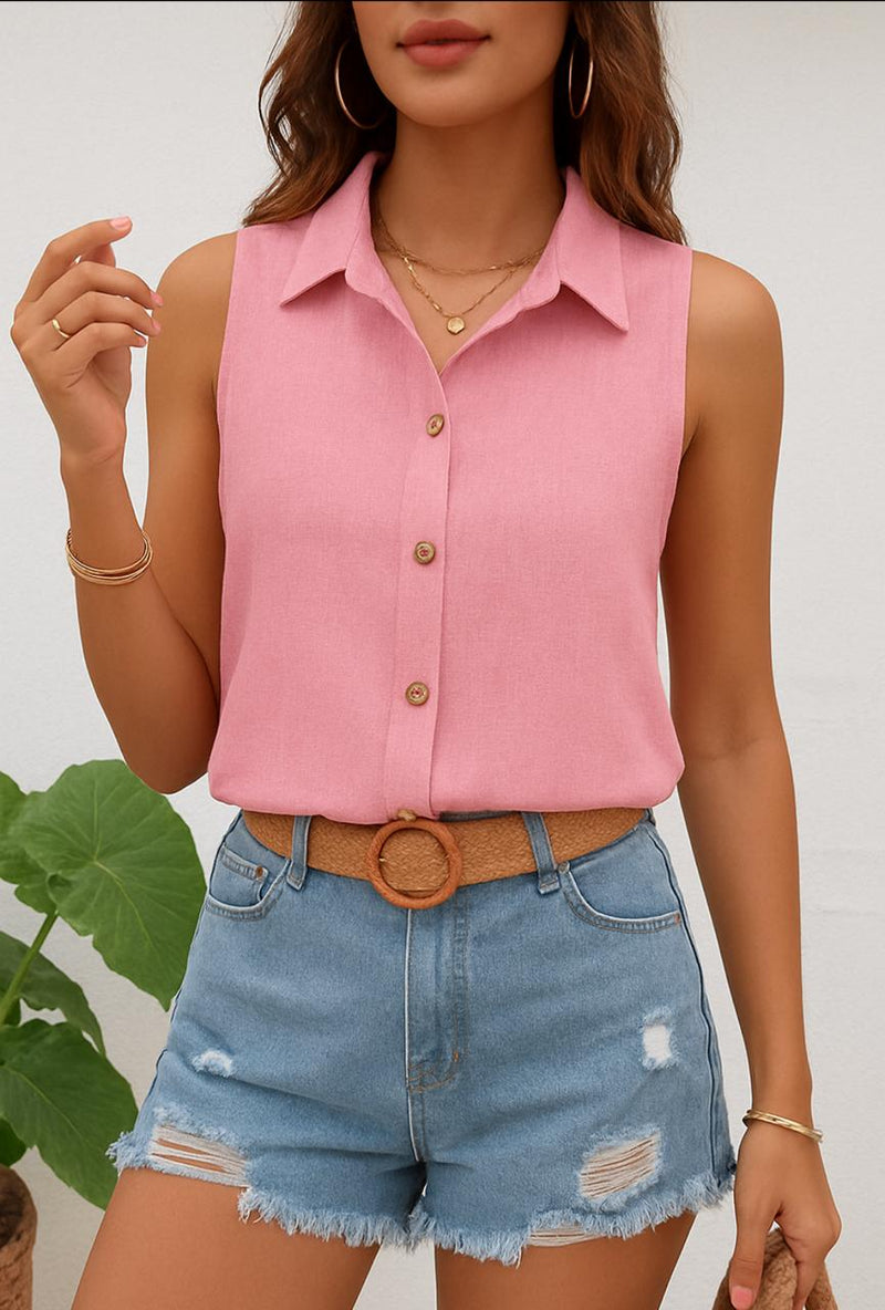 Blusa feminina com Botão Frontal Sem Mangas - Hidra