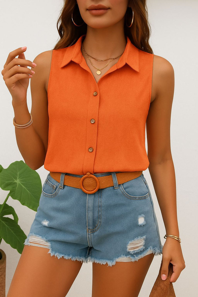 Blusa feminina com Botão Frontal Sem Mangas - Hidra