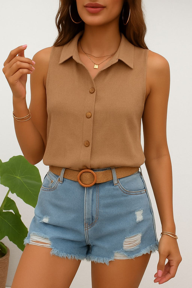 Blusa feminina com Botão Frontal Sem Mangas - Hidra