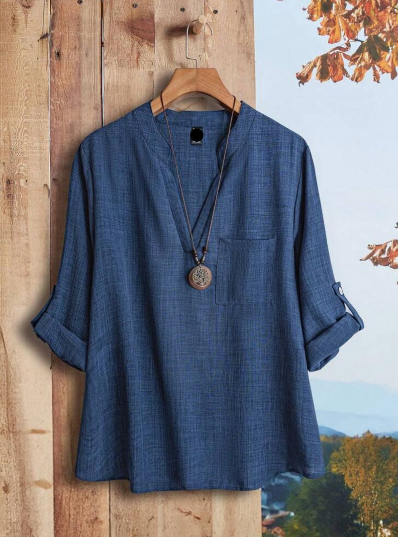 Blusa Feminina Com Decote Em V Entalhado. Plus Size - Lilia