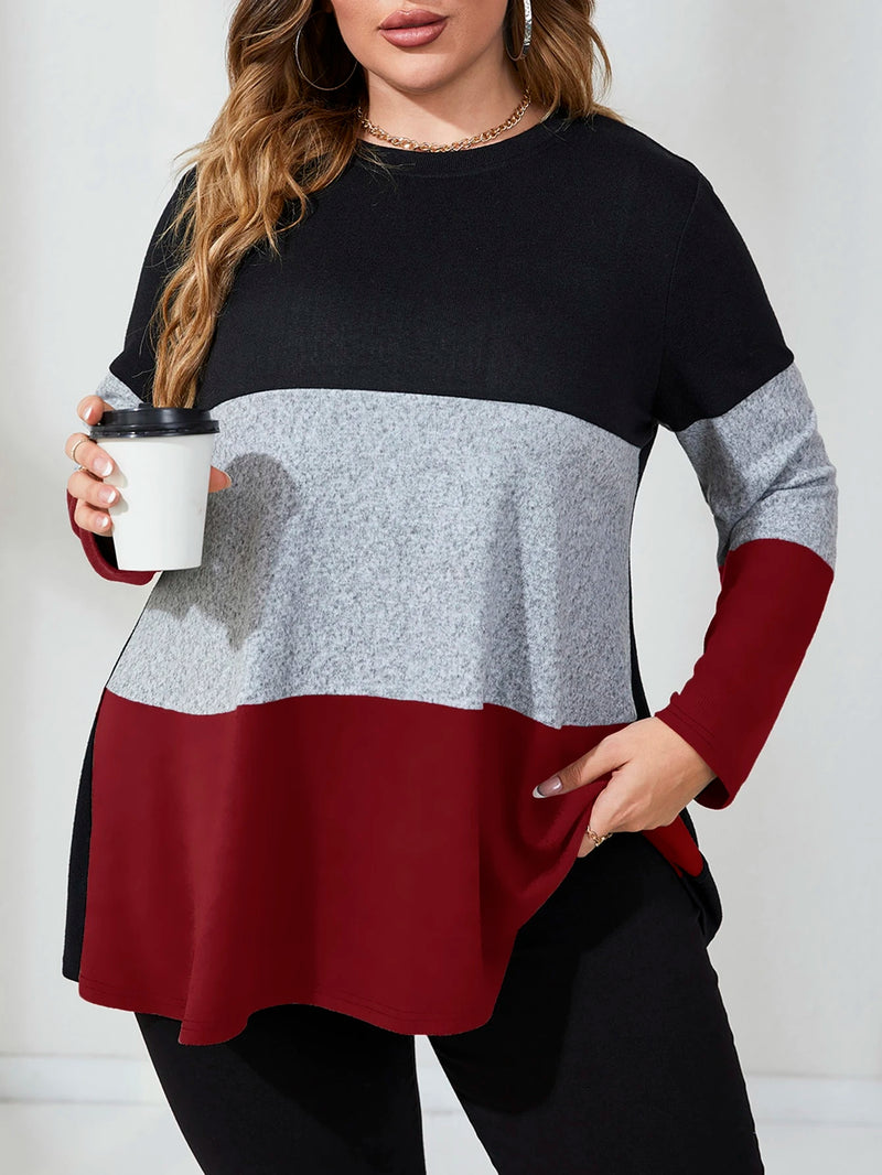 Camisa feminina de manga comprida com costura e recortes. Plus Size - Khala
