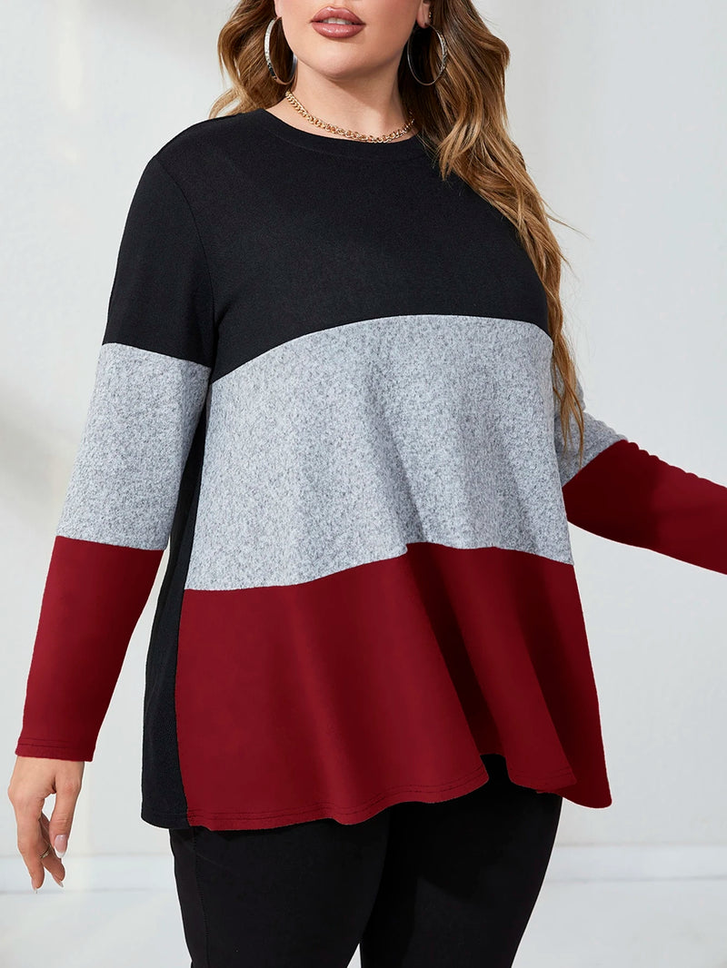 Camisa feminina de manga comprida com costura e recortes. Plus Size - Khala