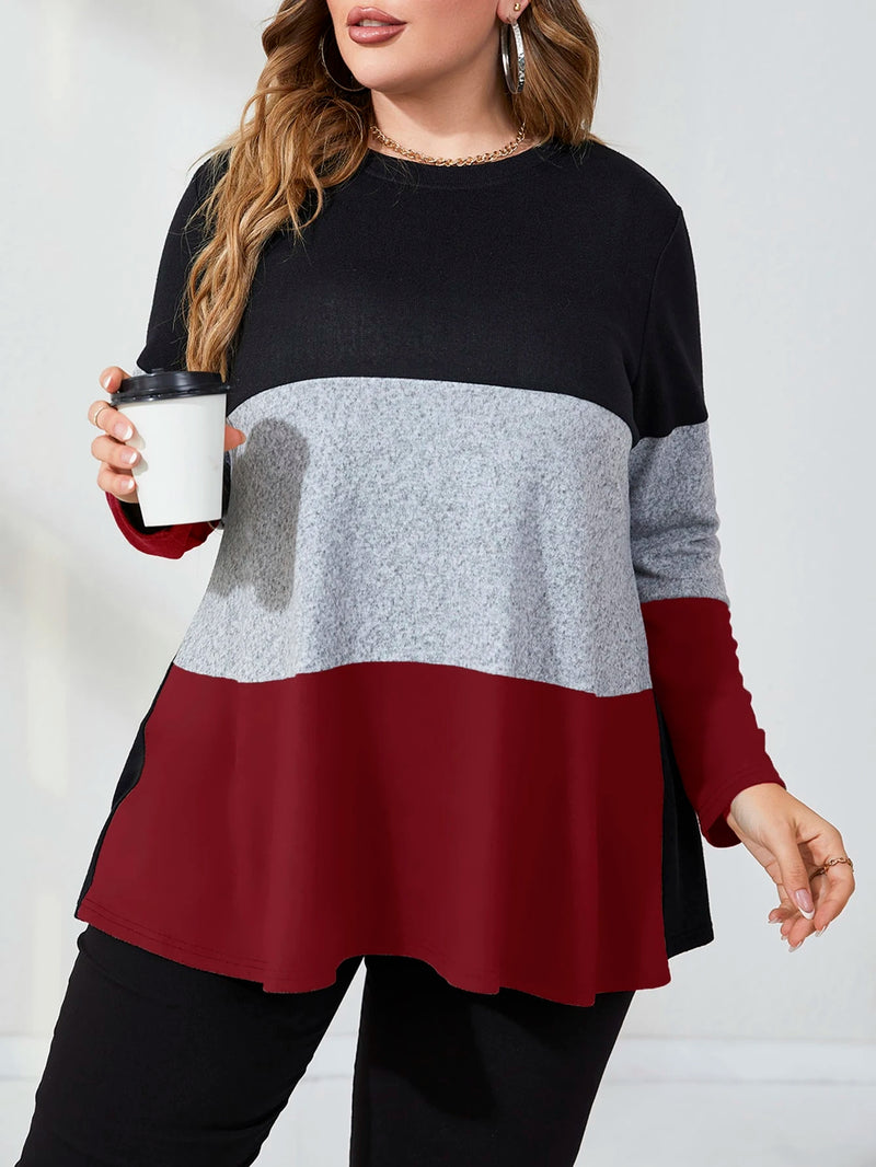 Camisa feminina de manga comprida com costura e recortes. Plus Size - Khala