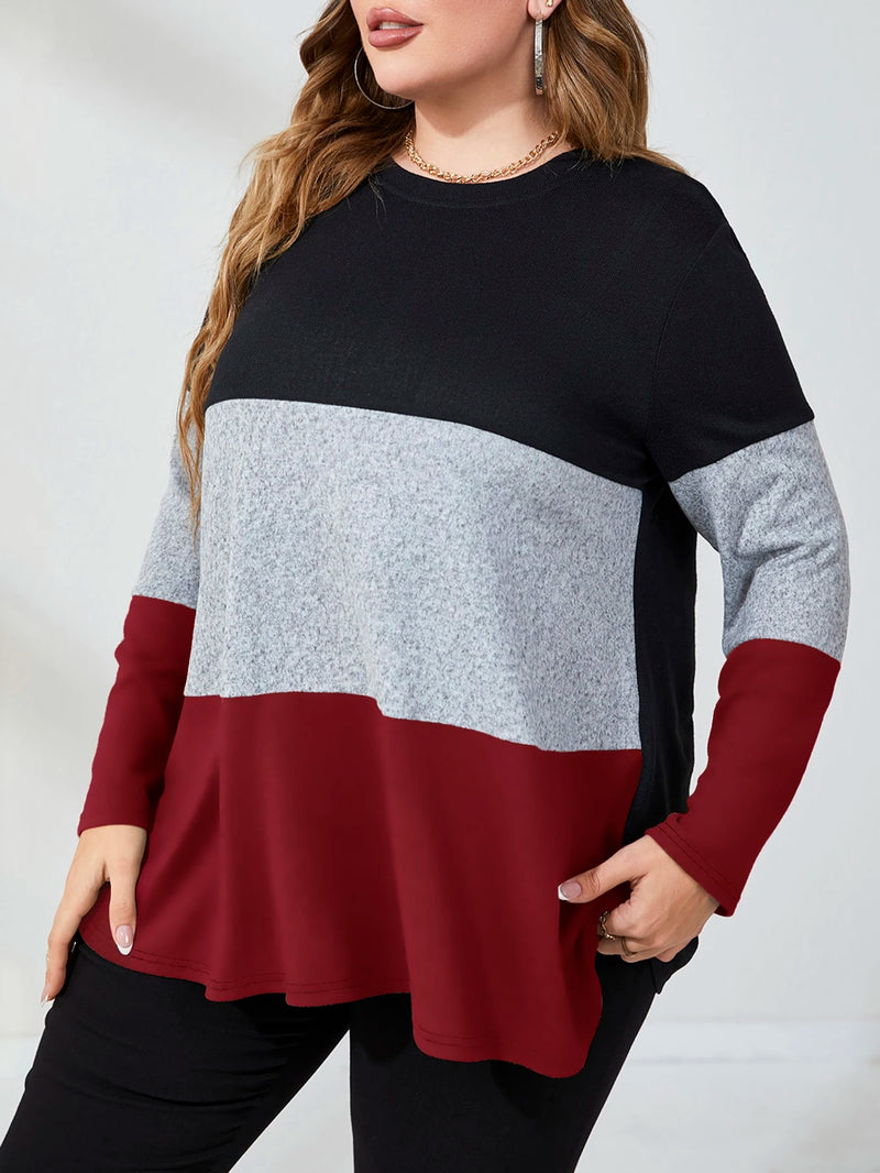 Camisa feminina de manga comprida com costura e recortes. Plus Size - Khala
