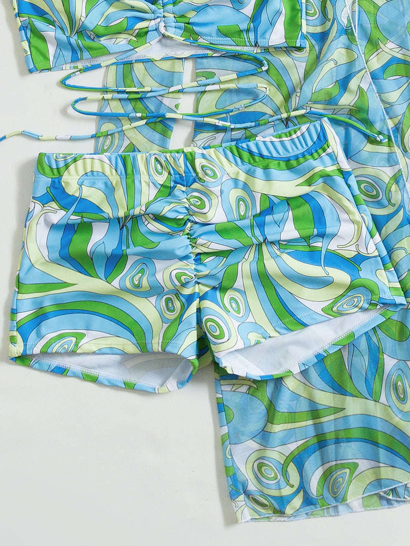 Tankini Feminino impressão total cordão com quimono - Elisa