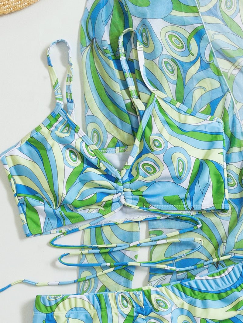 Tankini Feminino impressão total cordão com quimono - Elisa