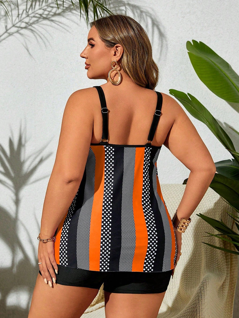 Tankini feminino com short e estampa listrada Ruby - Plus Size