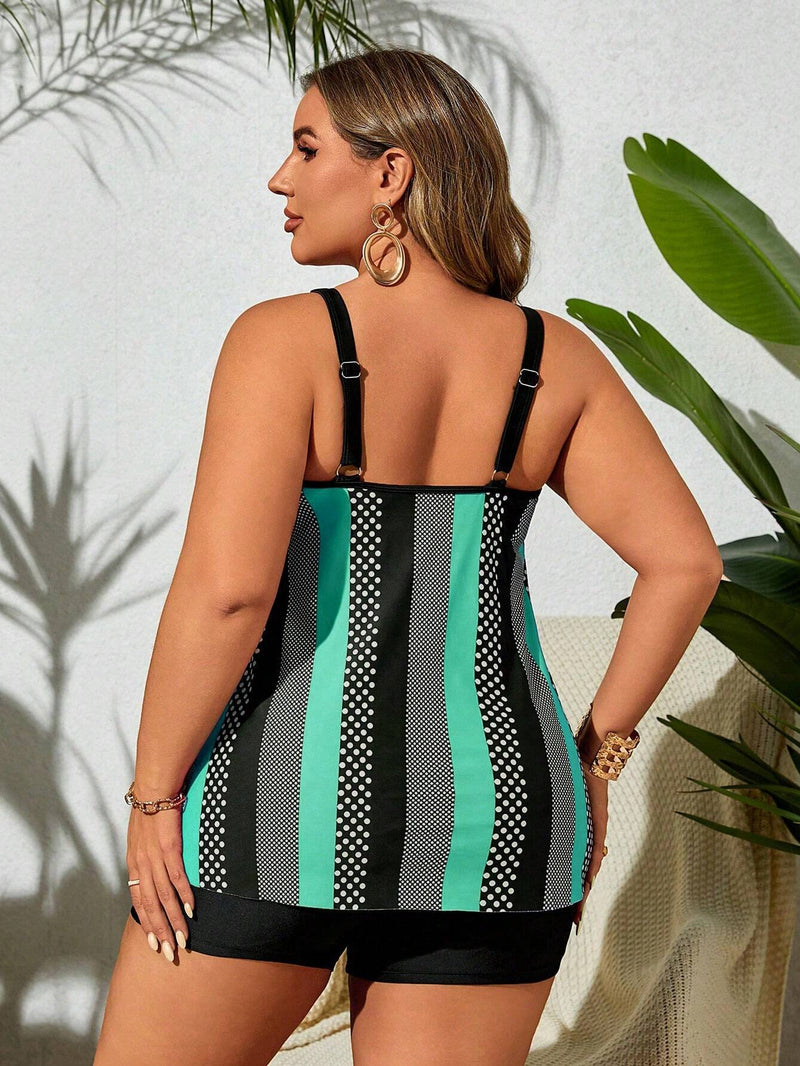 Tankini feminino com short e estampa listrada Ruby - Plus Size