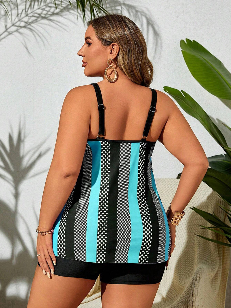 Tankini feminino com short e estampa listrada Ruby - Plus Size
