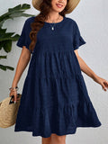 Vestido Feminino Solto Redondo de Manga Curta. Plus Size -Nick
