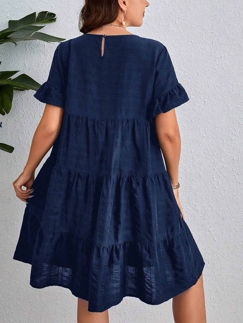 Vestido Feminino Solto Redondo de Manga Curta. Plus Size -Nick