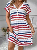 Vestido Feminino de Manga Curta com Decote em V. Plus Size - Ritha