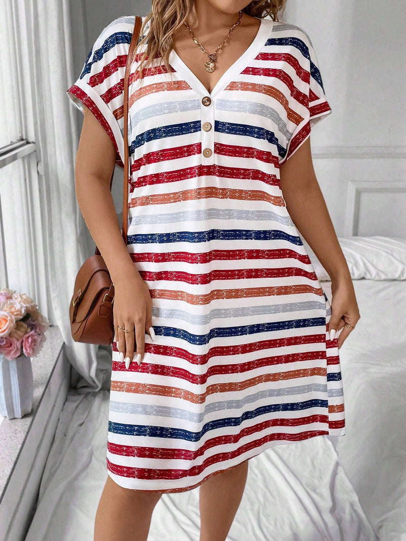 Vestido Feminino de Manga Curta com Decote em V. Plus Size - Ritha