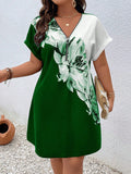 Vestido de Manga Morcego com Estampa Floral. Plus Size - Livine