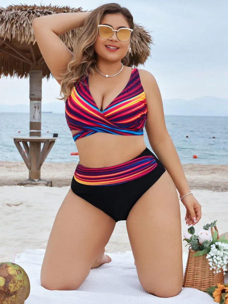 Biquini Feminino Cruzado De Cintura Contrastada - Adriane. Plus Size